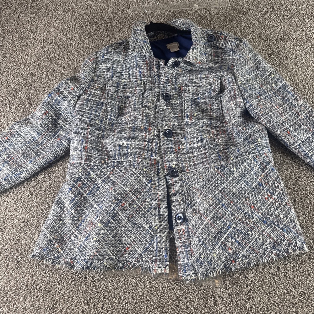 Chico's NWT Tweed Peplum Jacket Sz 1 Multicolor Raw Hem